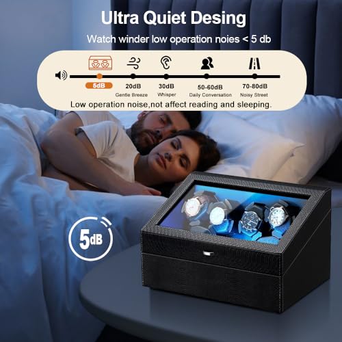 Image of J&T Technology Watch Winder for Automatic Watches,Automatic Watch Winder with LED Light,6 Watch Winder + 6 Storage Case with Quiet Motor for Man /Woman's Watches(PU Snake Skin)