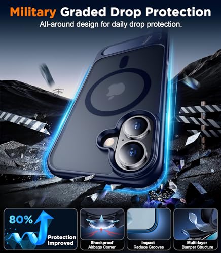 Image of Magnetic Compatible with iPhone 16 Plus Case, [Built-in Invisible Kickstand][Compatible with MagSafe] [Military Grade Shockproof] Slim Translucent Matte Phone Case for iPhone 16 Plus 6.7 inch