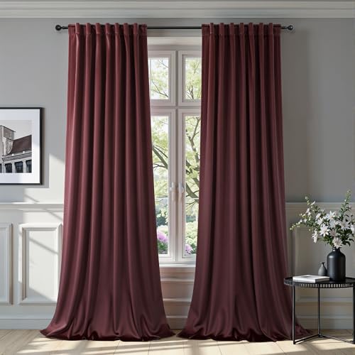 Image of Ruby Wine Velvet Curtains 96 Inches Long for Living Room 2 Panels Light Blocking Energy Efficient Cute Pretty Drape Thick Privacy Nursery Girls Curtain for Bedroom Dining Mauve Plum Colored 96 Length