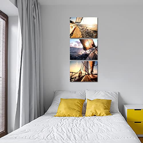 Lovehouse Nautical Picture Canvas Wall Art Sunset Ocean Yacht Sailboat Artwork Seascape Print On Canvas For Bathroom Office Bedrooms Sea Wave Boat Coastal Paintings Contemporary Decorations #TOP4