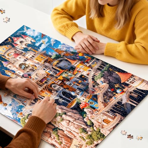 Rompecabezas de 1000 piezas ROSE RAIN para adultos: Castillo fantástico en paisaje de ensueño | Arte colorido de castillo fantástico con cielo, letras en el reverso y tablero HD grueso sin polvo para relajarse en noches familiares y regalar miniatura 2