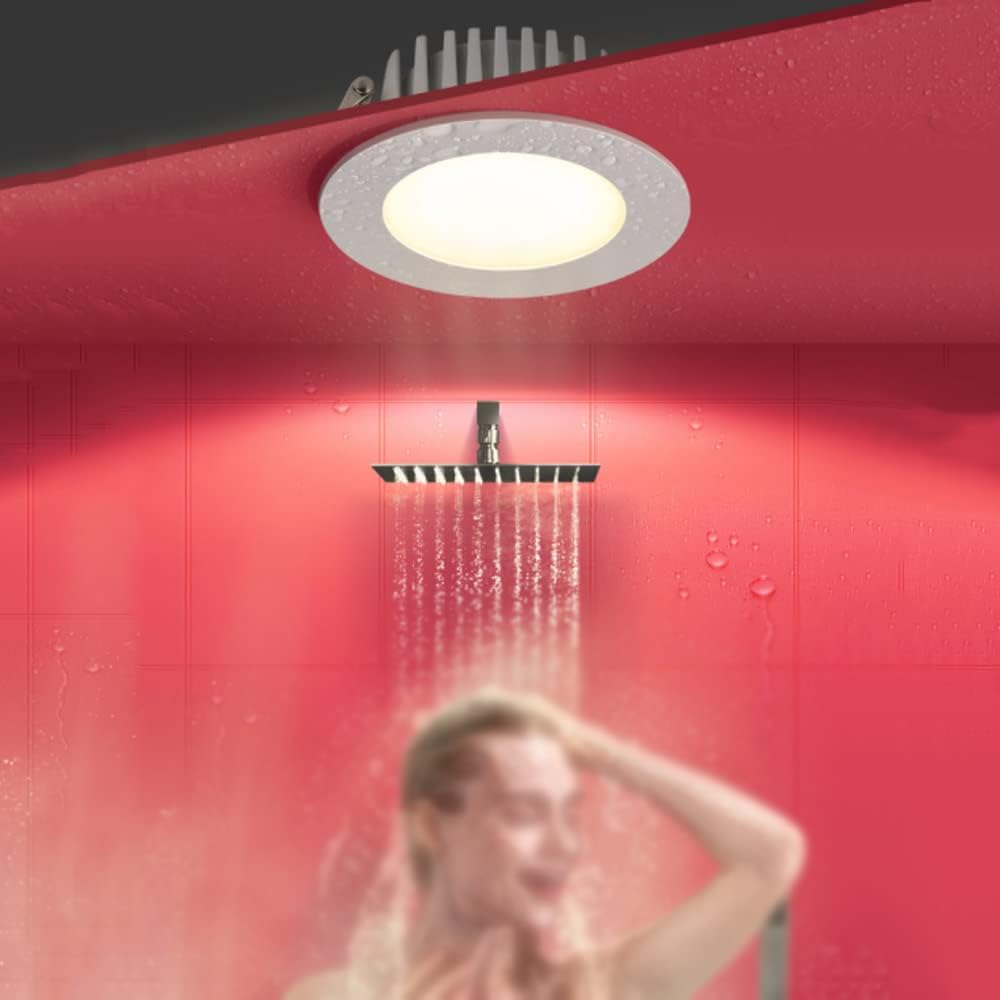 4 Pack LED Downlight Recessed Panel Ceiling Light,Waterproof IP65 Round Downlight for Bathroom Bedroom Kitchen Lighting Anti-Glare Baffle Trim Simple Retrofit Installation