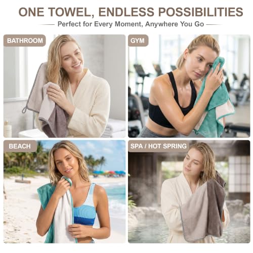 Image of Story@Home 500 GSM Microfiber Hand Towel Set of 4 | Super Soft Color Blocked Face Towel | 60 x 40 cm | Grey & Mint Green | Sensitive Skin Friendly Face Towels for Gym, Travel, Sports, Bathroom