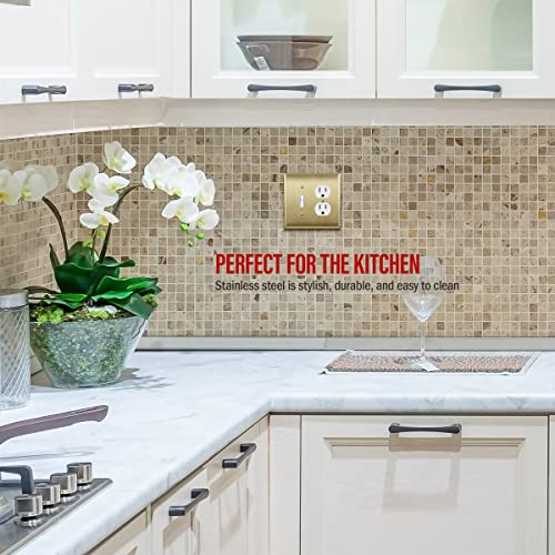 Image of ENERLITES Combination Toggle Switch and Duplex Receptacle Metal Wall Plate, Stainless Steel 201 Outlet Cover, Corrosion-Resistant, Mid-Size 2-Gang 4.88 inch x 4.92 inch, 771121M-BB, Brushed Brass