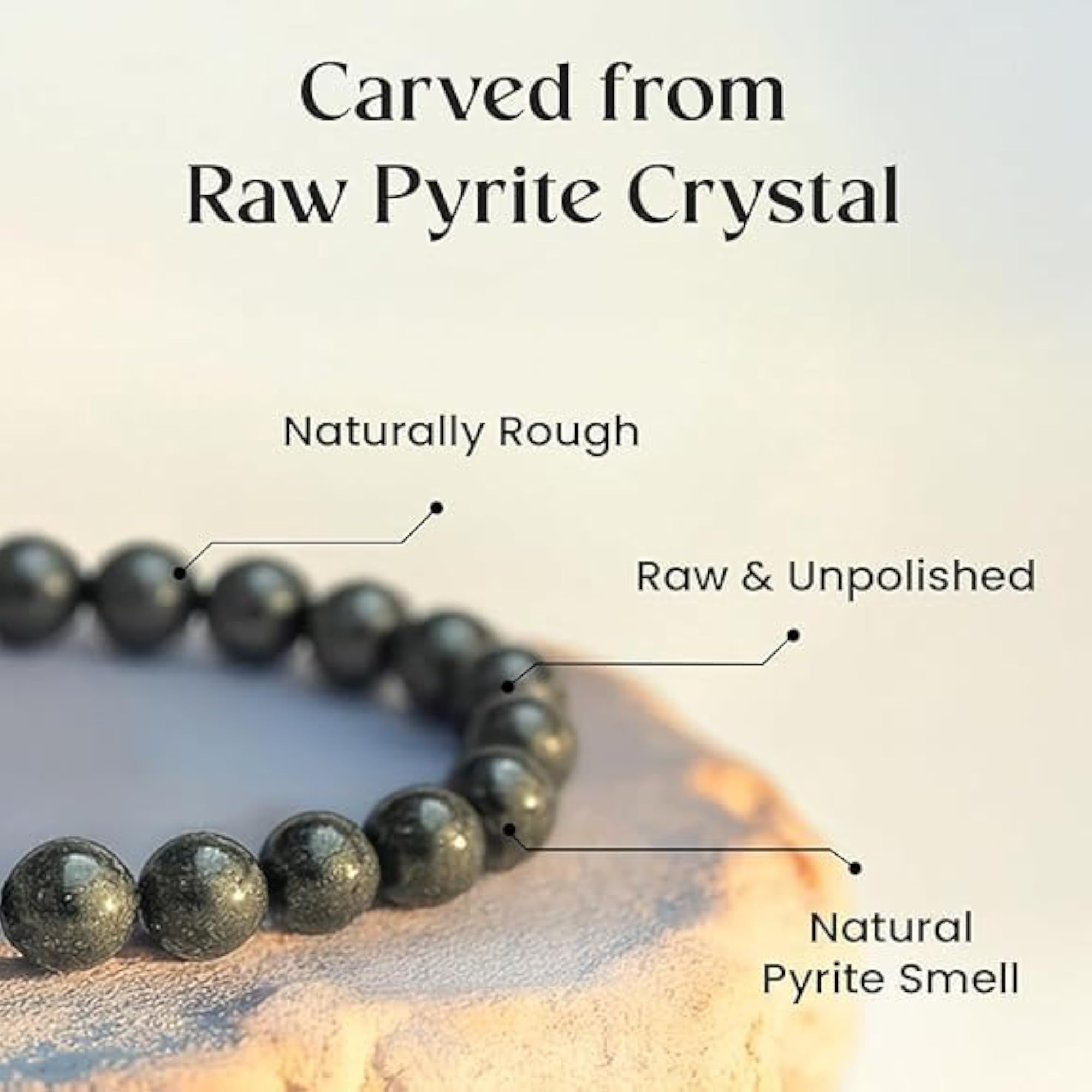Raw Pyrite Crystal Bead Bracelet, Unisex Design