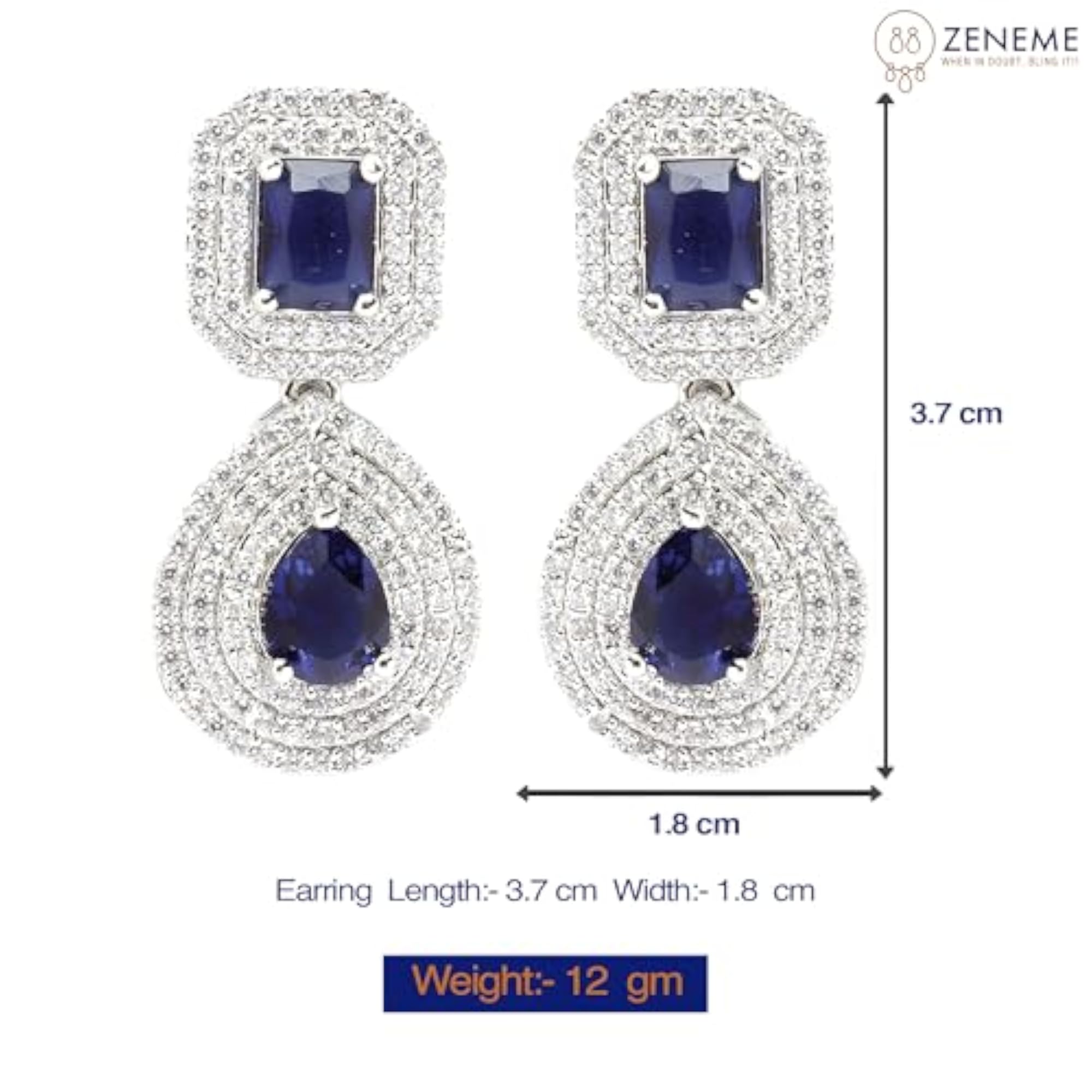 Rhodium-Plated Square & Teardrop Drop Earrings