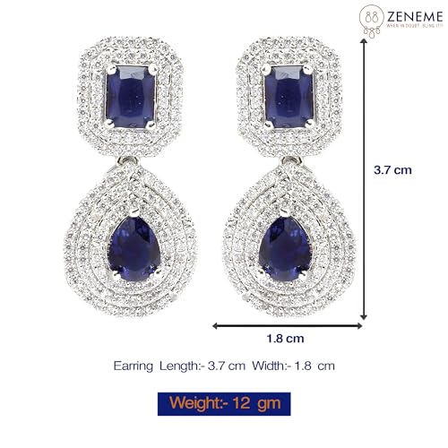 Rhodium-Plated Square & Teardrop Drop Earrings