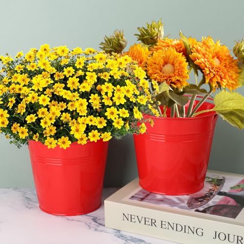 Biugaaufai 15 Pack 5.1" Red Metal Bucket, Elegant Galvanized Buckets with Handles, Tin Buckets, Small Iron Bucket, Metal Pail for Party Favors, Crafts, Garden & Beach