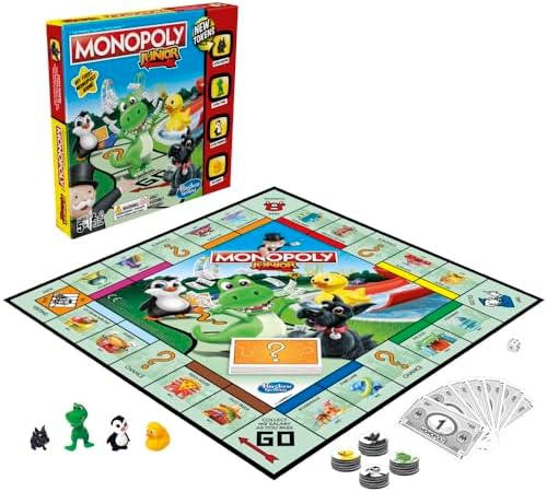 Monopoly Junior Game, Monopoly Board Game for Kids, Family Game for 2-4 Players, Multicolor