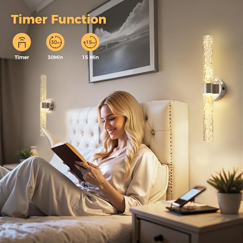 Image of DORESshop Battery Operated Wall Sconces Set of 2, 10000mAh Rechargeable Wall Sconce with Stone Pattern Acrylic, Dimmable Wireless Wall Sconce, Sconce Wall Decor for Living Room, Bedroom, Nickel 21.4in