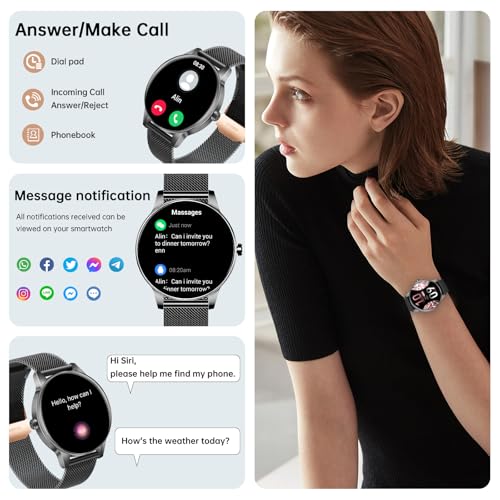Image of Smart Watches for Men Women(Answer /Make Calls), 1.27 inch HD Screen Fitness Tracker with Heart Rate /Sleep Monitor, 130+ Sport Modes IP68 Waterproof Activity Tracking, Smart watch for Android iPhone, Black