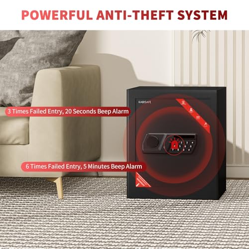 KABISAFE Safe Tresor für Zuhause, 45L Großer Möbeltresor Elektronischer Safe mit Zahlenschloss & Schlüssel, Geldtresor Wandtresor für Gold Schmuck Dokumente Medikamente