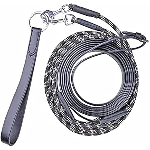HKM Rope Leather Cob/Full Training Draw Rein - Black/Brown/White Cover