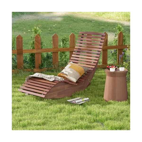 GOPLUS Transat à Bascule en Bois d'Acacia, Chaise Longue à Bascule Ergonomique, Bain de Soleil Jardin Exterieur Design pour Terrasse Cour Piscine, Charge 160KG, 157x60x76CM (1)