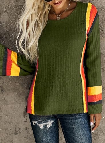 Image of Dokotoo Womens 2026 Spring Summer Casual Crewneck 3 /4 Sleeve Striped Lightweight Knit Trendy Boho Tops Pullover Sweaters