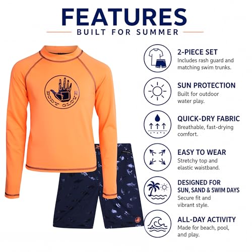 Image of Body Glove Boys Swim Set - 2 Piece Boys Swim Trunks with Rash Guard UV Protection Swimsuit Kids Bathing Suits (Sizes 4-12)