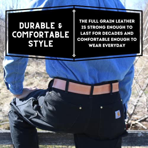 R.G. BULLCO Men's 1-3/4" to 1-1/2" Genuine Premium Real Full Grain Leather Tan Belt w. Double Stitch Trim - Style 1244