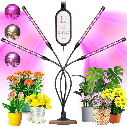Garpsen Grow Lights for Indoor Plants, 80 LEDs Full Spectrum Led Plant Grow Light, 10 Dimming Level & 4 Heads Grow Lamp with Timer 360°Adjustable Gooseneck for Seedlings and Succulents