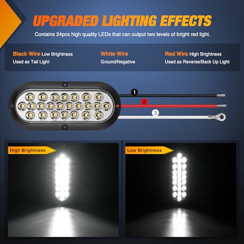 Image of Nilight 6Inch Oval Tail Light 2PCS White 24LED Back Up Reverse Lights Surface Mount Marker Sealed IP67 Waterproof Taillight for 12V RV Camper Truck Trailer Caravan Bus