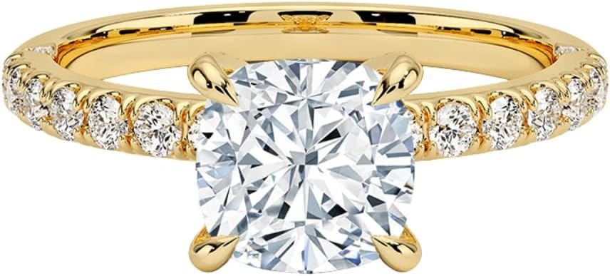 1-3 Carat IGI CERTIFIED Cushion Cut Lab Grown Diamond Ring 10K 14K 18K Solid Gold Solitaire Accented Lab Grown Diamond Engagement Ring For Women (Color:E-F, Clarity: VVS2)