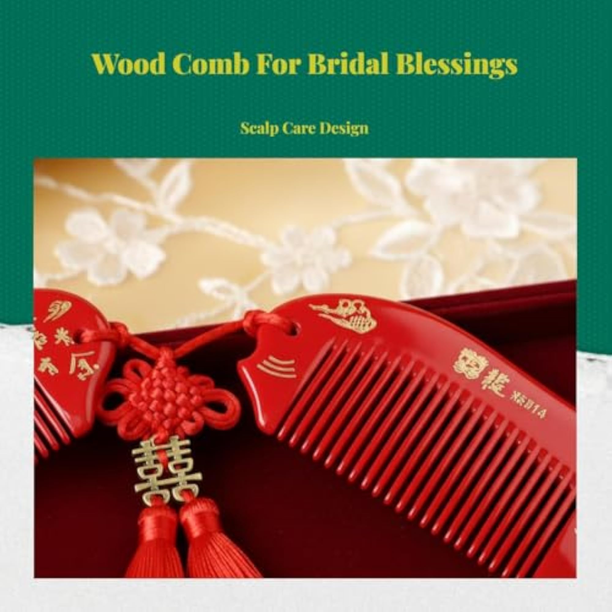 3 Piece Wooden Red Comb Set, Bridal Gift