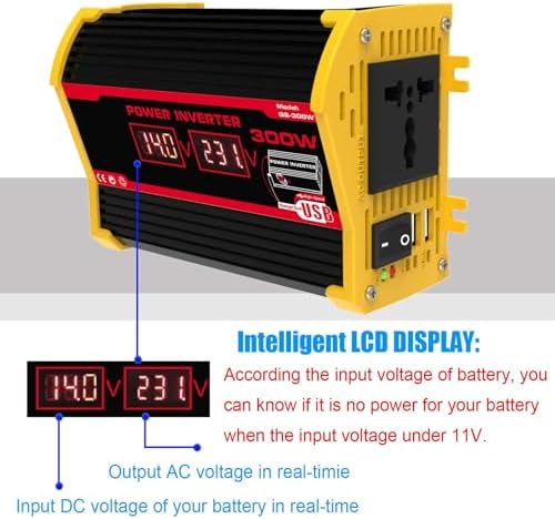 300W Solar Inverter Kit - 12V to 110V/220V AC, 18W Solar Panel & 30A Controller for Home, RV, Off-Grid Power System - Efficient Generator (Yellow, 12V-220V)