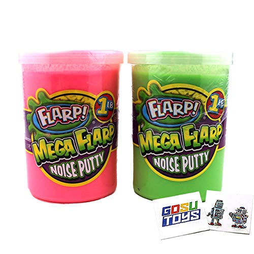2 LB (Pound) MEGA Flarp Noise Putty Farting Slimes for Kids in Assorted Neon Colors (2 Pack - 1 lb Each Assorted) Educational Stress Relief Toy and Sensory Stimulation with 2 GosuToys Stickers