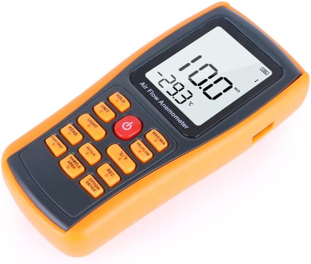 Close-up of the GM8902 anemometer's display and control buttons