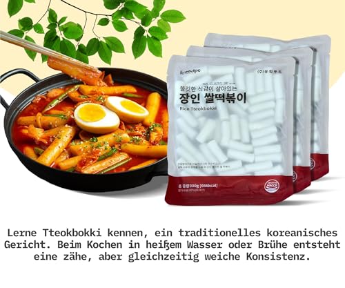 Korecipe Meister Reiskuchen | 300g - 3er Set | Vielseitig für Tteokbokki, Suppen und Stir-fry | Perfekt für kreative koreanische Küche | Ideal als Snack oder Hauptgericht
