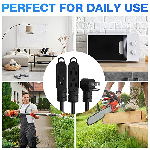 3 Prong Extension Cord With Multiple Outlets 6 Feet, Heavy Duty Power Cord, Angled Plug, 16Awg Wire (13A 125V 1625W), Etl Listed, Power Strip, Power Splitter, Black Electrical Cable– 6Ft #TOP5