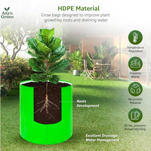Image of Grow Bag UV Protected 260 GSM | HDPE Grow Bags for Plants | Heavy Duty Green Garden Plant Grow Bag with Drainage Holes | Reusable Vegetable Grow Bag for Terrace Gardening (2, 12X12 INCH)