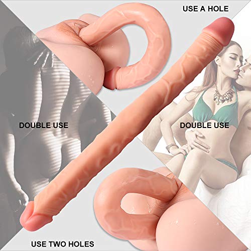 Doppio Realistico Dildò Doppia Penetrazione Stimolazione Anále Vaginàle Coppia Lesbica Toys 46cm Colore di Carne
