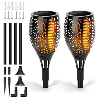 Elevea (Pack of 1 Solar 3 in 1 Garden Light 96 LED Flickering Mashaal Light IP65 Waterproof Outdoor Solar Lamp Auto On/Off Solar Lighting_M17