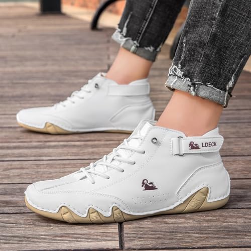 Italian Handmade Leather Beck Shoes Men Outdoor High Boots Non-Slip Lightweight Comfort Unisex for Hiking Camping & Driving All Season Chukka Boots(White,US 14)4