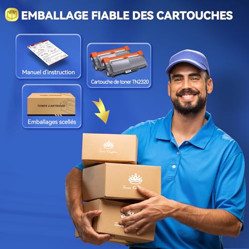 Toner TN2320 Compatible Brother Pack de 2 pour Imprimer vos Documents de Télétravail à la Maison