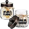 Amolliar mason jar bathroom storage organizer oil rubbed bronze rustic farmhouse decor bathroom accessories qtip holder dispenser glass apothecary jar qtipscotton swabsballflossers 2 pack  urban country home decor