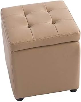 Furniture PVC Storage Box Foot StoolPouffe Storage Single Seater BenchSquare Upholstered Footstool Kitchen, Brown, 34X34X36Cm