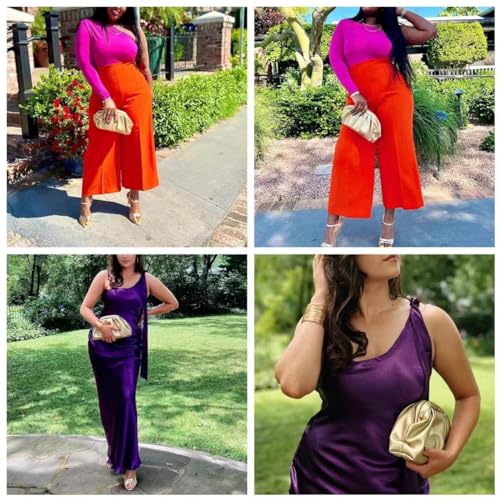 Image of Women Cloud Bag Slouchy Clutch Ruched Purse Evening Handbag with Chain Shoulder Bag for Wedding Party Prom