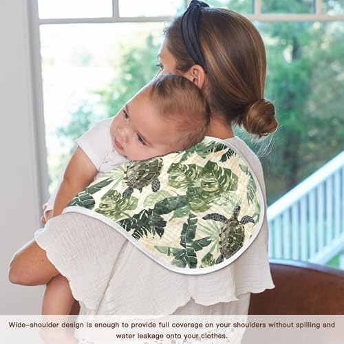 Image of Muslin Baby Burp Cloths Set of 4, Soft Absorbent Palm Leaves and Sea Turtles Muslin Washcloths, Bibs, Face Towel for Newborn Boys Girls, 22 x 11 Inch
