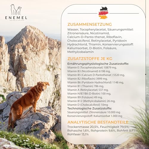 ENEMEL Multivitamin Hund Tropfen 100 ml – flüssige Vitamine für Hunde für leichte Einnahme, Hunde Multivitamin Komplex, Hund Nahrungsergänzungsmittel, Made in Germany