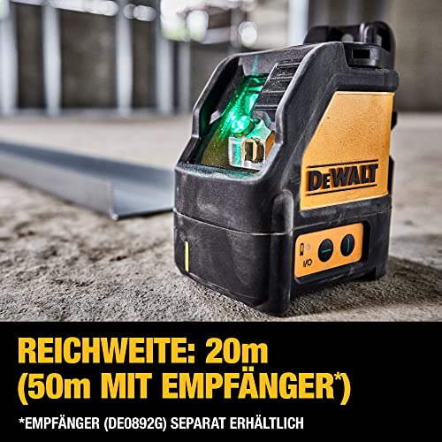Dewalt Kreuzlinienlaser DW088CG (Grüner Laser, Laserklasse 2, selbstnivellierenden, ¼“ Stativaufnahme, Feuchtigkeit geschütztes Gehäuse, inkl. Batterien, Wandhalterung und Transportkoffer)