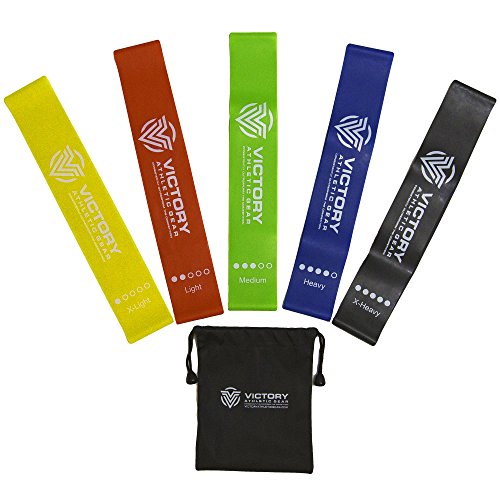 Victory Athletic Gear Exercise Resistance Bands - Set of 5 Loop Bands with 3 Bonus Online Workout Videos & Quick Start Workout Instructions
