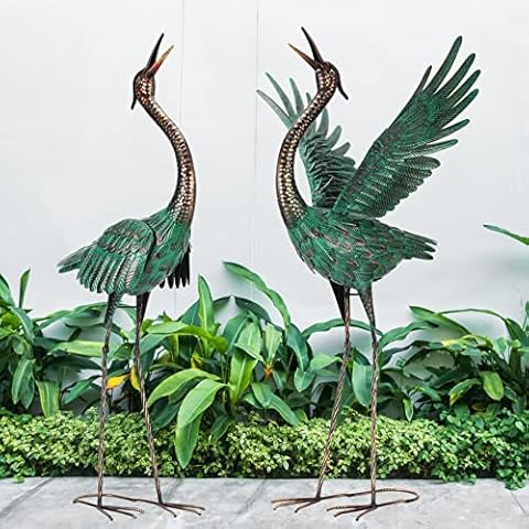 Heron Garden Statues Outdoor Metal Heron Yard Art Crane for Garden Sculptures Patio Lawn Ornaments,Set of 2 Cover
