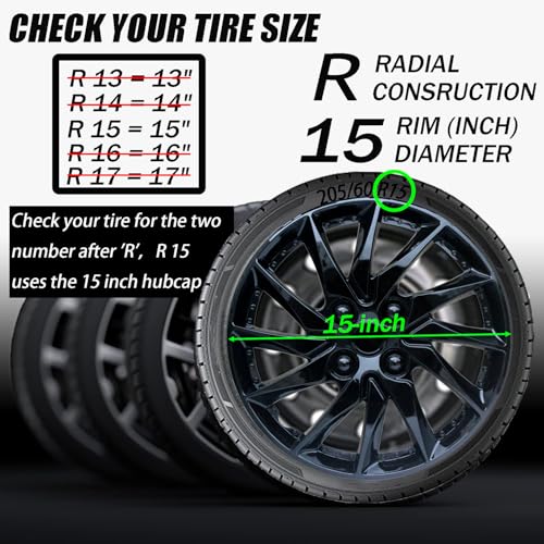 Image of Hubcap Wheel Cover Replacement R15 Hub Caps Universal-Fit Steel Wheel Rim Cover ABS Material Exterior Accessories for Car Truck SUV -Set of 4(15-inch,Black)