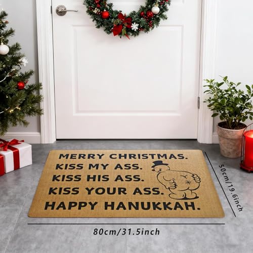 クリスマスバスマット、Kiss My Ass ファニーバスルームマット、雪の結晶メーカー ノンスリップ 冬 ホリデー 装飾 バスラグ、ハッピーハヌカ Xmas ホームデコレーション バスタブとシャワーの床の装飾、19.6x31.5インチ