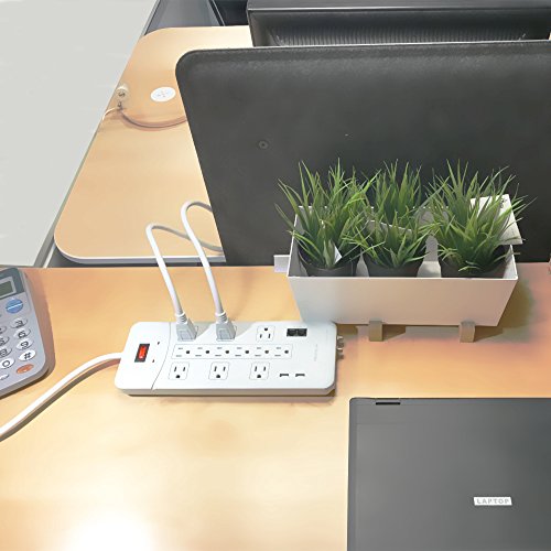 Oviitech 12 Outlet All-In-One Mountable Surge Protector Power Strip With2 Usb Charging Ports(3.1A Total And Phone/Ethernet/Coax Protection,6 Foot Heavy Duty Extension Cord,4380 Joules,White,Etl Listed #TOP6