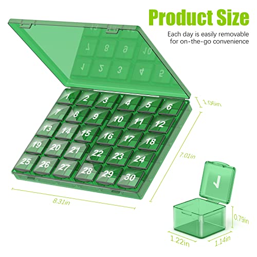 Image of Monthly Pill Organizer Once a Day - 30 Day Pill Organizer Box - Easy to Open - Large Compartments Portable Case for Travel, Month Pill Cases Medicine Organizer for Vitamin (Bronze - Dark Green)