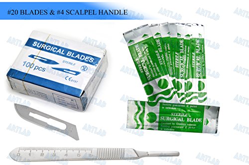 100 SCALPEL BLADES #20 PACK + SCALPEL HANDLE #4 SURGICAL KNIFE DERMAPLANING (CYNAMED)