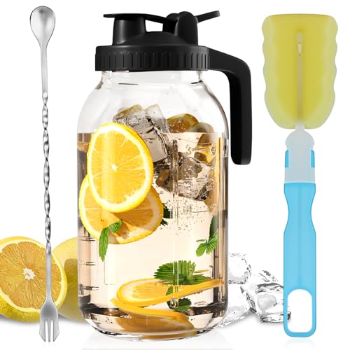 Image of Glass Mason Jar Pitcher - 64 oz with Pour Spout Lid, Airtight Seal - Ideal for Cold Brew Coffee, Juice, Lemonade, and More - Heavy Duty Glass Jug for Beverages and Sun Tea