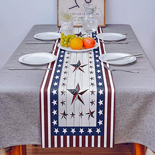 Retro Texas Stars Table Runner 4Th Of July Dresser Scarves,Linen Burlap Table Runners For Dinner Independence Day Holiday Party, Kitchen Decor American Flag Red White And Blue 14X72Inch #TOP2